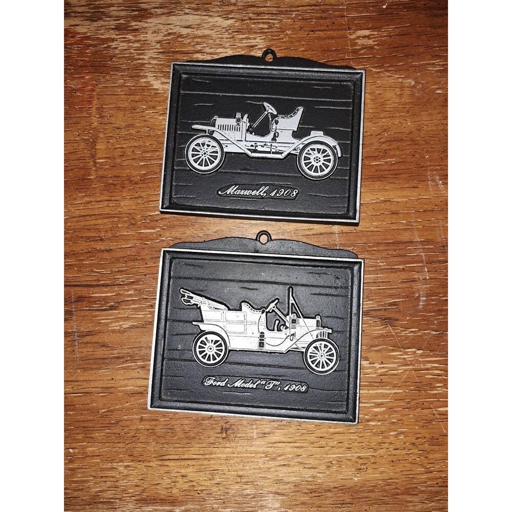 Vintage Cast Metal Car Plaque SetFord Model T & Maxwell
